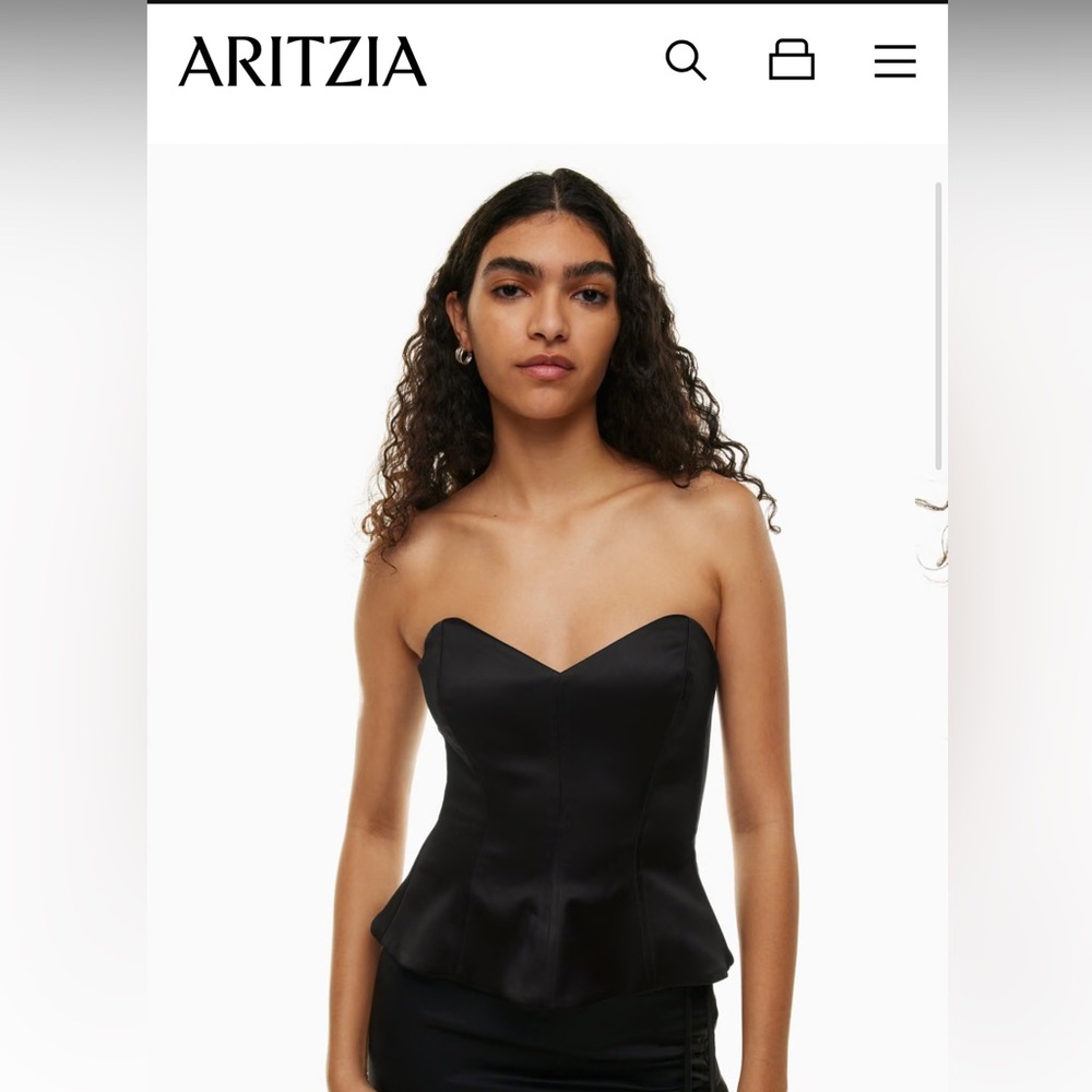 Black, heart-shaped, satin corset top. XS, Wilfred, Aritzia. Worn once.